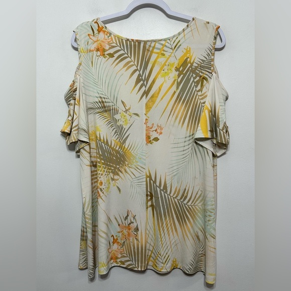 Catherines Tropical Palm Cold Shoulder Top - Picture 7 of 9